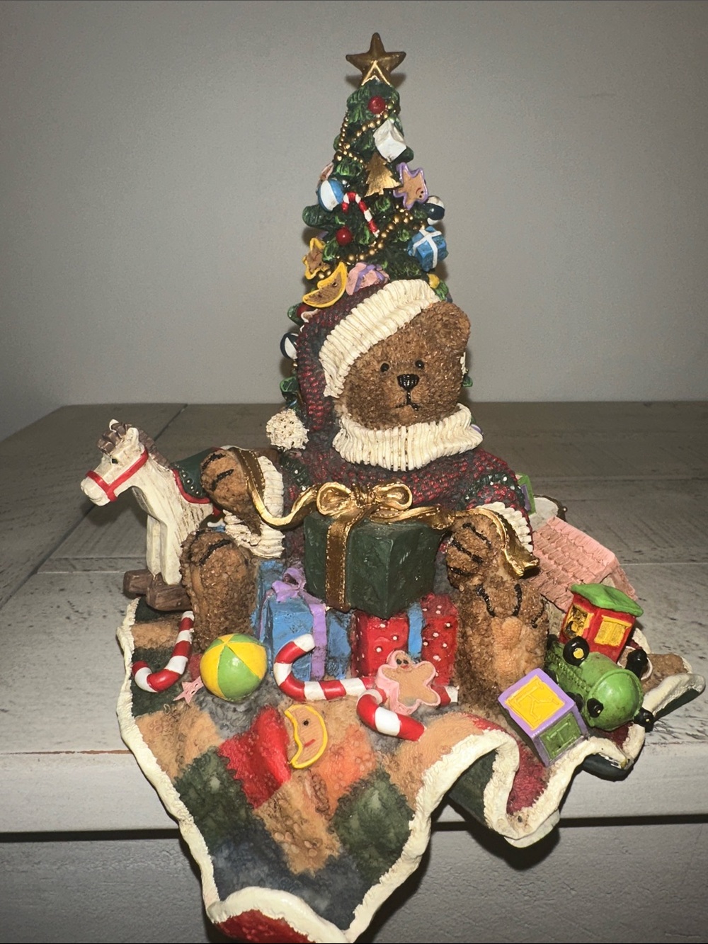 Vintage Hand Painted 1999 Grandeur Noel Teddy Bear Christmas Tree Stocking Holde